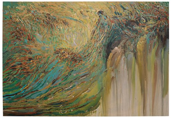 Hands on mossy rocks by Amitesh Shrivastava contemporary artwork Painting