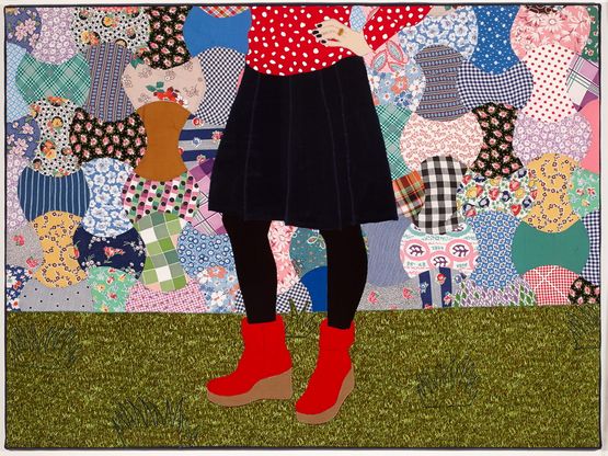 The Red Boots Apple Core by Adrienne Doig contemporary artwork Mixed Media