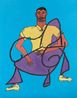 Leisure Man in Yellow Shirt in Blue Room by Tschabalala Self contemporary artwork Painting