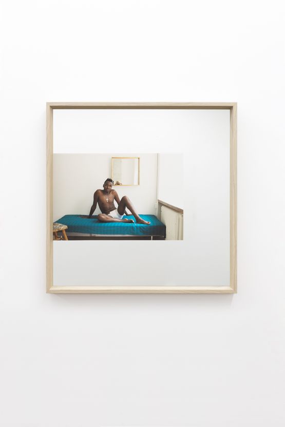 Francis on the bed with me in the mirror by Lyndal Walker contemporary artwork Mixed Media