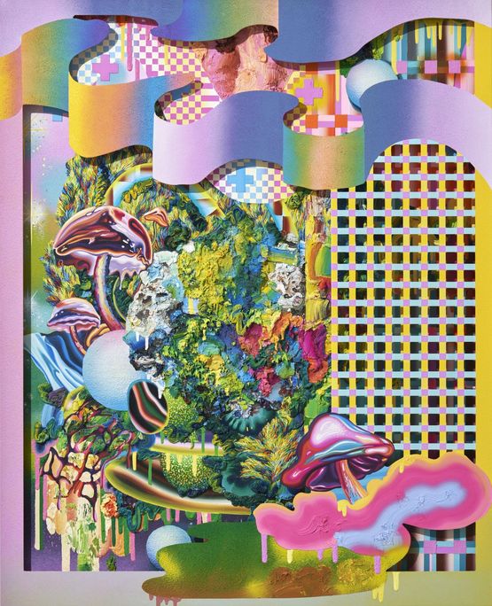 Green Moss and Violet Mushrooms by Choi Eun Joung contemporary artwork Painting