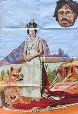 The Royal Tour Vincent Elizabeth and dingo by Vincent Namatjira contemporary artwork painting works on paper