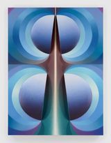 Split Orbs in periwinkle blue brown and teal by Loie Hollowell contemporary artwork painting