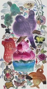 Peach Garden by Wang Mengsha contemporary artwork painting works on paper