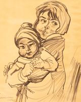 Sughra with Her Uncle by Mikayil Abdullayev contemporary artwork drawing