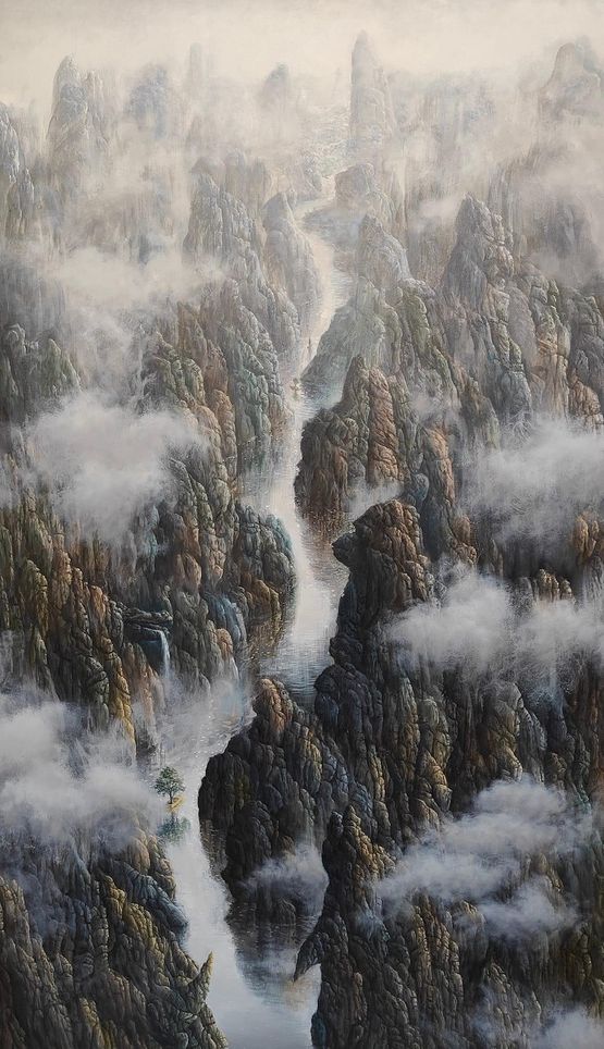 Voyage de guerison decoloniale a travers un paysage de Li Keran by Ruben Fuentes contemporary artwork Painting
