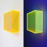 Colormirror satin pastel pinkhidden glow yellow and green by Regine Schumann contemporary artwork sculpture
