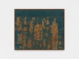 Compozitie pe fond verde albastrui Composition on a Green - Blue Background by Georgeta Naparus contemporary artwork painting