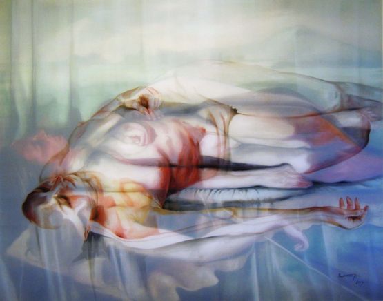 History on skin The dream of the huntress by Sandra Del Pilar contemporary artwork Painting