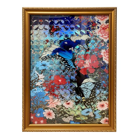 Love-Bearing Blue Butterflies in Bloom - Living in a world overflowing with love by Saeko Ehara contemporary artwork Painting