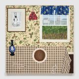 Still Life with Pearl Necklace Vase and Shoo-Fly Pie by Anne Buckwalter contemporary artwork painting