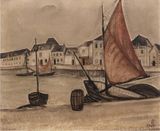 La voile rouge a Concarneau  La Voile Rouge port de Bretagne by Leonard Tsugouharu Foujita contemporary artwork painting