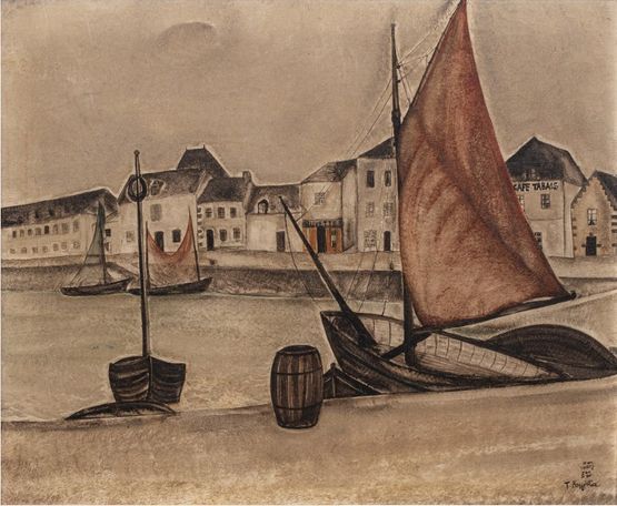 La voile rouge a Concarneau  La Voile Rouge port de Bretagne by Leonard Tsuguharu Foujita contemporary artwork Painting