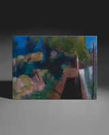 Resting figure above the hidden garden by Sargy Mann contemporary artwork painting
