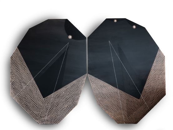 Tick tock 2 irregular panels by Radhika Khimji contemporary artwork Painting