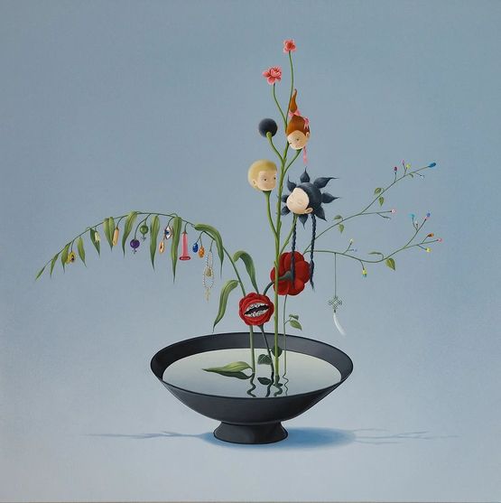 Beauty of the Past Ikebana by Gongkan contemporary artwork Painting