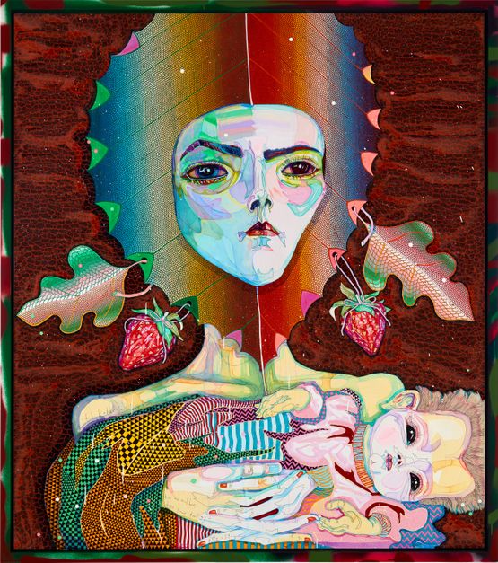 kiss me mother - kiss your darling by Del Kathryn Barton contemporary artwork Painting