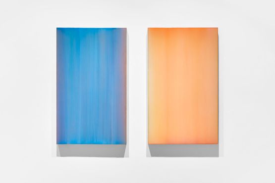 Farblichtung Orange leuchtet uber Gelb and Farblichtung Cyan uber Rot by Sybille Pattscheck contemporary artwork Mixed Media