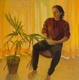 Umair with Plant by Fiza Khatri contemporary artwork painting works on paper