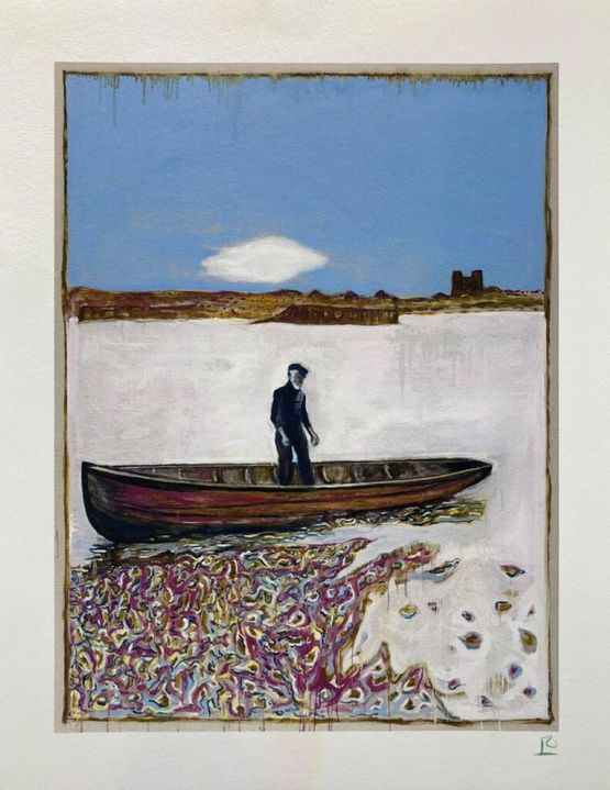 Moonrise On River by Billy Childish contemporary artwork Works on Paper