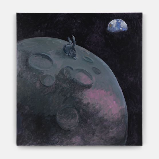 Rabbit on the Moon by Charles Hascoet contemporary artwork Painting