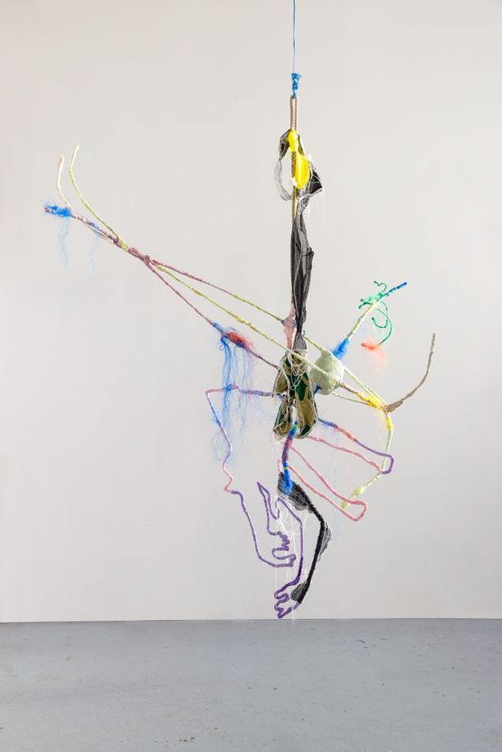 In the deep water of dreams light blue and yellow flash. Arrow. Dense strength of the drill. Forest. Arrow. Flowing force of the river. Forgetfulness buried in our fleeting memories. Arrow. We were dancing. by Julien Creuzet contemporary artwork Sculpture