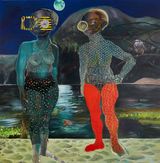 Moon shield by Ndidi Emefiele contemporary artwork mixed media painting works on paper
