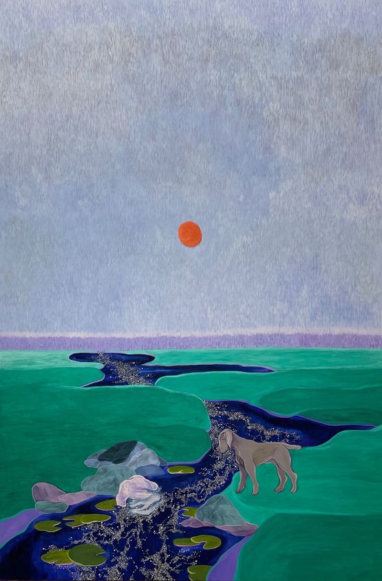 Wish you were here Red Sun by Tess Dumon contemporary artwork Painting