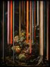 Flower in a Carafe A Copper Basin with Glasses Fruits Tralli and a Glass Bottle by Olan Ventura contemporary artwork Painting
