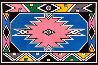 Contemporary art exhibition Alexandra De Cadaval Dr. Esther Mahlangu An exhibition of tapestries featuring the designs of Esther Mahlangu by Alexandra de Cadaval at Tristan Hoare Gallery London United Kingdom