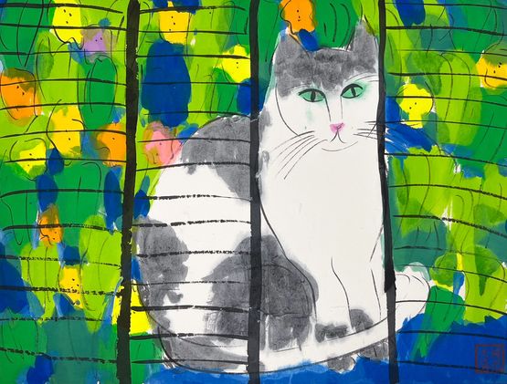 Peek through the Curtains by Walasse Ting contemporary artwork Painting