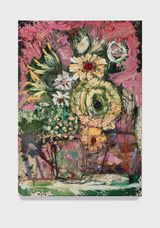 Flowers 16 pink green yellow by Daniel Crews-Chubb contemporary artwork painting