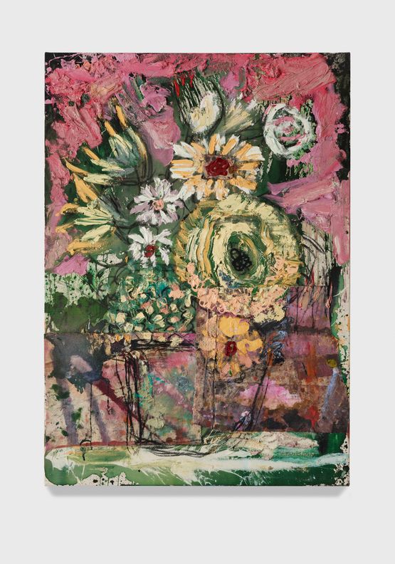Flowers 16 pink green yellow by Daniel Crews-Chubb contemporary artwork Painting