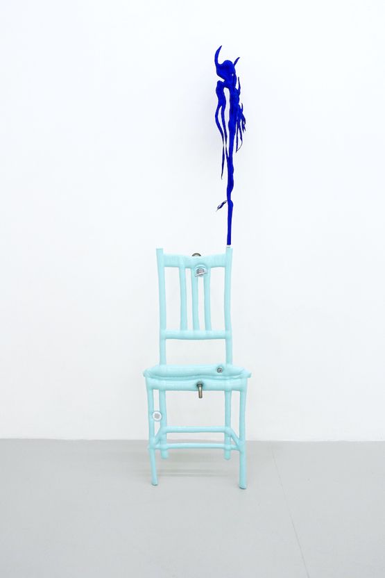 Blue chair with plant by Caroline Rothwell contemporary artwork Sculpture