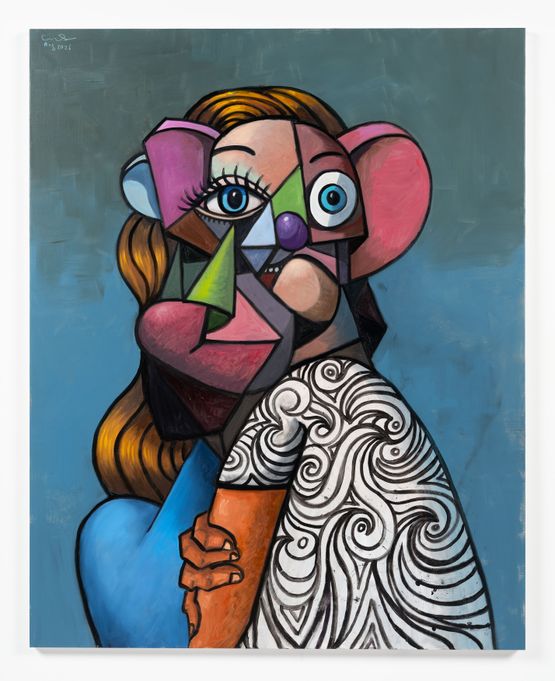 Woman with Designer Shirt by George Condo contemporary artwork Painting
