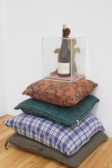 Trump Molotov 3 on stolen pillow pedestal by Hadi Falapishi contemporary artwork sculpture works on paper