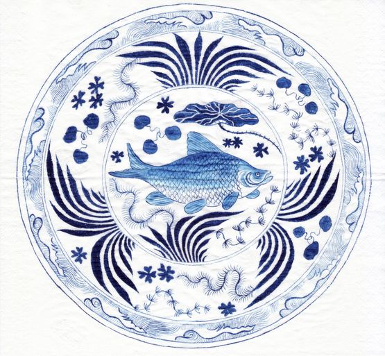 Blue-and-White Fish Yuan Dynasty 1 by Angel Hui contemporary artwork Painting
