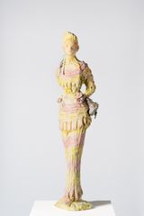 Woman with reticule by Linda Marrinon contemporary artwork sculpture textile