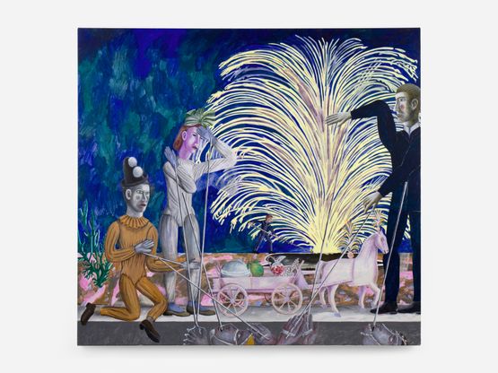 Big bang with bailiff Seizure of property by Agnes Scherer contemporary artwork Painting