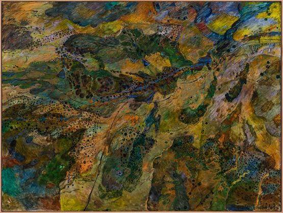 What would the world be once bereft of wet and wilderness Let them be left O let them be left wildness and wet Long live the weeds and the wilderness yet - G M Hopkins by John Wolseley contemporary artwork Painting
