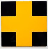 Yellow and Black Cross by John Nixon contemporary artwork mixed media