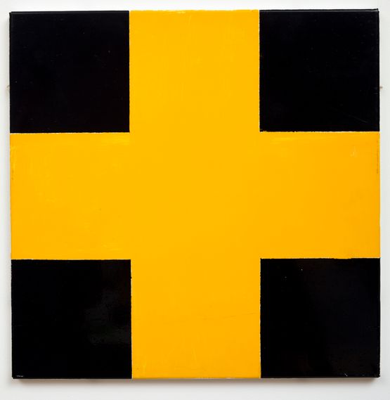 Yellow and Black Cross by John Nixon contemporary artwork Mixed Media
