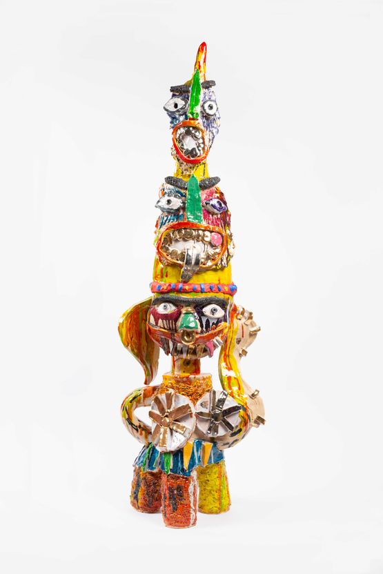 Warrior figure with headpiece by Ramesh Mario Nithiyendran contemporary artwork Sculpture