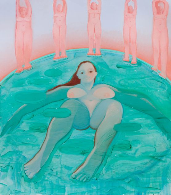 Aquamarina Caryatids Opalescent Skies by Sofia Mitsola contemporary artwork Painting
