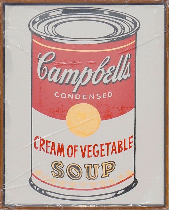 Campbells Soup Can Framed Cream of Vegetable with Polyethylene Sheeting and Packing Tape by Tammi Campbell contemporary artwork Painting