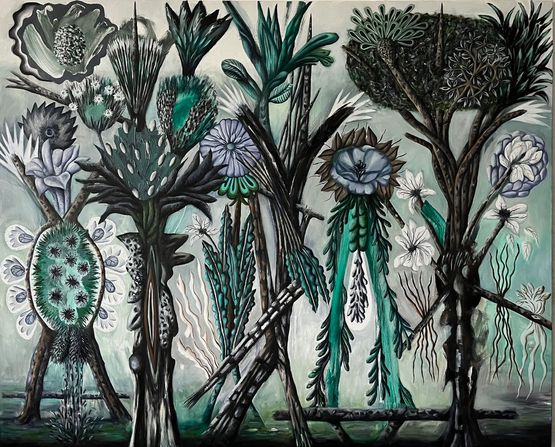 Vegetationsperiode von Landpflanzen mit Seitenknospen Blutenpracht grau by Hartmut Neumann contemporary artwork Painting