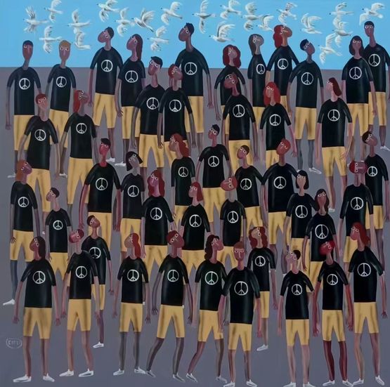 Birds in the Sky Crowds on the Ground by Kitti Narod contemporary artwork Painting