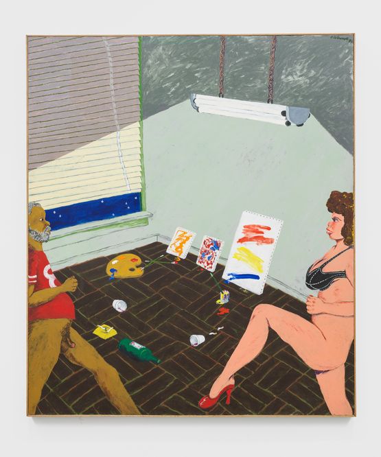 Walking Man and Woman After Hours in a California Art Studio by Robert Colescott contemporary artwork Painting