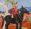 King Dingo on horseback by Vincent Namatjira contemporary artwork Painting