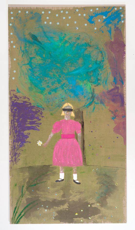 Girl in a blindfold by Jenny Watson contemporary artwork Painting